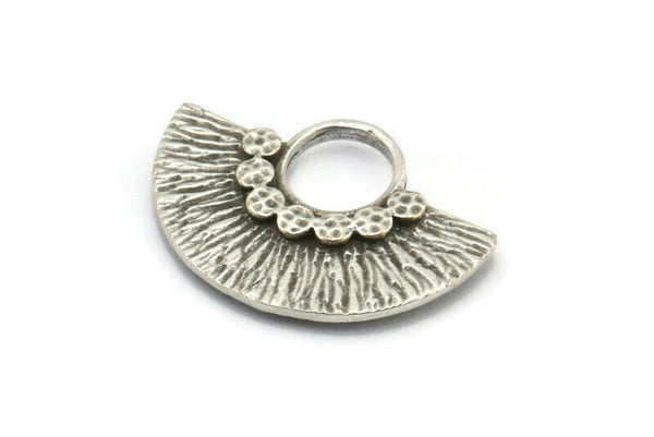 Semi Circle Pendant, 2 Antique Silver Plated Brass Semi Circle  Pendants (26x18mm) U141 H0415