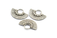 Semi Circle Pendant, 2 Antique Silver Plated Brass Semi Circle  Pendants (26x18mm) U141 H0415