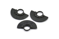 Semi Circle Pendant, 2 Oxidized Brass Black Semi Circle  Pendants (26x18mm) U141 S299