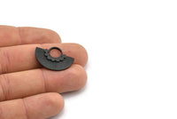Semi Circle Pendant, 2 Oxidized Brass Black Semi Circle  Pendants (26x18mm) U141 S299