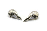 Bird Skull Charm, 4 Antique Silver Plated Brass Bird Skull Pendants (25x12x11mm) N0484 H0283