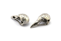 Bird Skull Charm, 4 Antique Silver Plated Brass Bird Skull Pendants (25x12x11mm) N0484 H0283