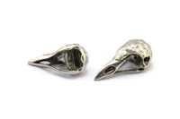 Bird Skull Charm, 4 Antique Silver Plated Brass Bird Skull Pendants (25x12x11mm) N0484 H0283