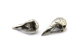 Bird Skull Charm, 4 Antique Silver Plated Brass Bird Skull Pendants (25x12x11mm) N0484 H0283