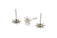 Silver Star Earring, 6 Antique Silver Plated Brass Star Stud Earrings (7x0.60mm) D1188 A1107 H1192