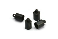 Black Leather Cord End, 50 Oxidized Brass Black Barrel End With Loop - Leather Cord Ends (6x10mm) BS 1647 S504