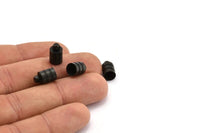 Black End Cap, 12 Oxidized Brass Black End Cap, Cord Tip, 6mm Cord End - (7x11mm) Cap1  b0019 S841