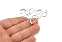 Silver Leverback Earring, 24 Silver Tone Plain Leverback Earring Findings (17x10mm) D1263
