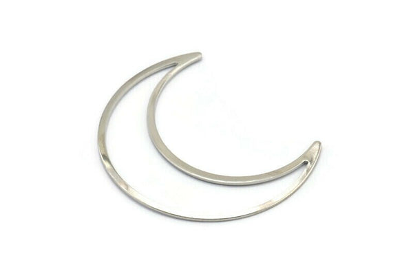 Silver Moon Charm, 6 Silver Tone Brass Crescent Moon Charms, Connectors (50x15x1mm) D0598 Q0669
