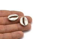 Silver Shell Finding, 2 Antique Silver Plated Brass Cowrie Shell Findings, Pendants, Charms, Earrings, Beads 20-25MM E275