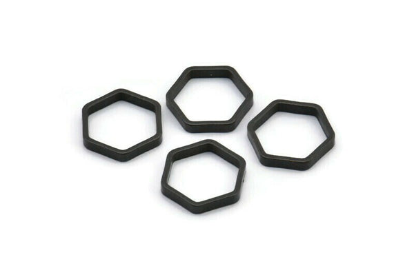 Black Hexagon Charm, 50 Oxidized Brass Black Hexagon Ring Charms (12x0.8x2mm) Bs 1178 s608