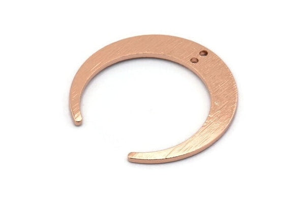 Rose Gold Moon Charm, 4 Rose Gold Plated Brass Textured Crescent Moon Charms With 2 Holes, Connectors (27x25x1mm) D0761 Q0765