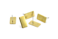 Brass Rectangle Earring, 10 Raw Brass Rectangle Stud Earrings (15x8x0.80mm) A0843 A1326