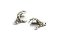 Dragon Claw Pendant, 4 Antique Silver Plated Brass Dragon Claw Charms, Necklace Pendants (16x12mm) N0367 H0067