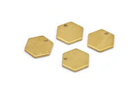 Brass Hexagon Charm, 24 Raw Brass Hexagon Stamping Blanks With 1 Hole, (10x1mm) D0737