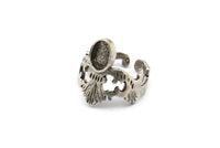 Gümüş Yüzük Ayarı, 1 Taş Ayarlı Antik Gümüş Kaplama Pirinç Yüzükler - Ped Boyutu 8x6mm N1805 H1542