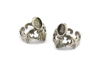 Gümüş Yüzük Ayarı, 1 Taş Ayarlı Antik Gümüş Kaplama Pirinç Yüzükler - Ped Boyutu 8x6mm N1805 H1542
