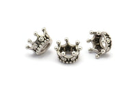 Antique Silver Crown Bead, 3 Antique Silver Plated Crowns Beads (11x6mm) R075 N0275 H0393