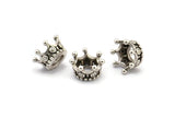Antique Silver Crown Bead, 3 Antique Silver Plated Crowns Beads (11x6mm) R075 N0275 H0393