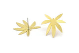Brass Leaf Earring, 8 Raw Brass Leaf Shaped Stud Earrings, Findings (19x21x0.60mm) A3014