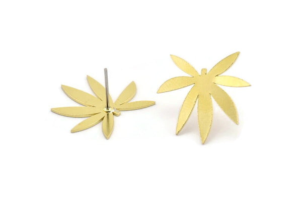 Brass Leaf Earring, 8 Raw Brass Leaf Shaped Stud Earrings, Findings (19x21x0.60mm) A3014