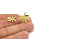 Brass Leaf Earring, 8 Raw Brass Leaf Shaped Stud Earrings, Findings (19x21x0.60mm) A3014