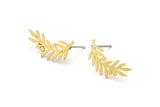 Brass Leaf Earring, 10 Raw Brass Branch Shaped Stud Earrings, Findings (20x9x0.60mm) A3007