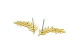 Brass Leaf Earring, 10 Raw Brass Branch Shaped Stud Earrings, Findings (22x10x0.60mm) A3026