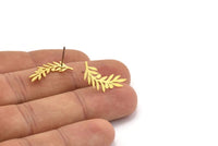 Brass Leaf Earring, 10 Raw Brass Branch Shaped Stud Earrings, Findings (22x10x0.60mm) A3026