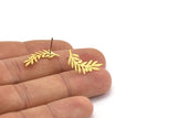 Brass Leaf Earring, 10 Raw Brass Branch Shaped Stud Earrings, Findings (22x10x0.60mm) A3026