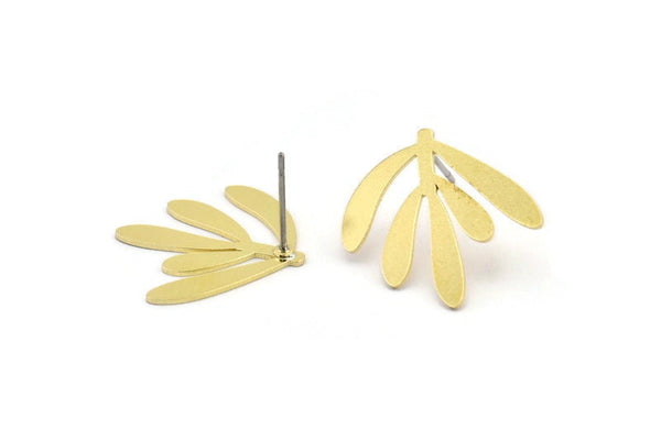Brass Leaf Earring, 8 Raw Brass Leaf Shaped Stud Earrings, Findings (20x21x0.60mm) A3030