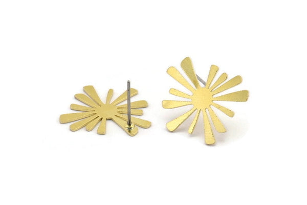 Brass Sun Earring, 10 Raw Brass Sun Shaped Stud Earrings (20x20x0.60mm) A3018