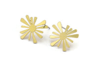 Brass Sun Earring, 10 Raw Brass Sun Shaped Stud Earrings (18x18x0.60mm) A3023