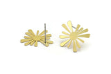 Brass Sun Earring, 10 Raw Brass Sun Shaped Stud Earrings (18x18x0.60mm) A3023