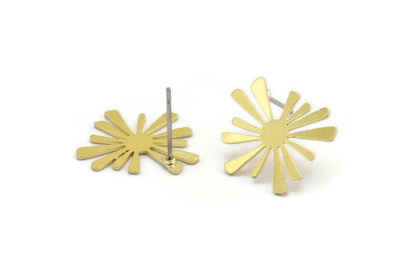 Brass Sun Earring, 10 Raw Brass Sun Shaped Stud Earrings (18x18x0.60mm) A3023