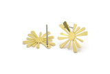 Brass Sun Earring, 10 Raw Brass Sun Shaped Stud Earrings (15x15x0.60mm) A3019