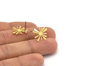 Brass Sun Earring, 10 Raw Brass Sun Shaped Stud Earrings (15x15x0.60mm) A3019