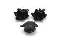 Black Flower Pendant, 2 Oxidized Brass Black Lotus Flower Pendant With 1 Loop, Earring Findings (22.5x17x13mm) BS 1909 S347