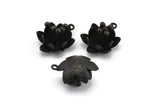 Black Flower Pendant, 2 Oxidized Brass Black Lotus Flower Pendant With 1 Loop, Earring Findings (22.5x17x13mm) BS 1909 S347