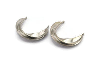 Silver Ethnic Pendant, Silver Tone Brass Crescent Pendants With 2 Loops, Earring Findings (37x32mm) N0860 H1101