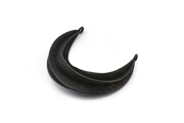 Black Ethnic Pendant, Oxidized Black Brass Crescent Pendants With 2 Loops, Earring Findings (37x32mm) N0860 S725