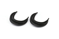 Black Ethnic Pendant, Oxidized Black Brass Crescent Pendants With 2 Loops, Earring Findings (37x32mm) N0860 S725