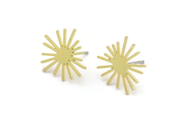 Brass Sun Earring, 12 Raw Brass Sun Shaped Stud Earrings (15x14x0.60mm) A2942