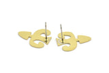 Earring Studs, 8 Raw Brass - Ethnic Motif Shaped Stud Earrings - Brass Earrings - Earrings (18x15x0.60mm) A2941