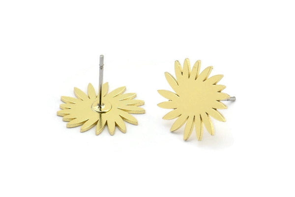 Earring Studs, 10 Raw Brass - Irregular Shaped Stud Earrings - Brass Earrings - Earrings (14x13x0.60mm) A2938