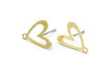 Brass Heart Earring, 12 Raw Brass Heart Shaped Stud Earrings With 1 Loop (14x12x0.60mm) A2946