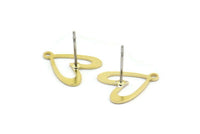 Brass Heart Earring, 12 Raw Brass Heart Shaped Stud Earrings With 1 Loop (14x12x0.60mm) A2946