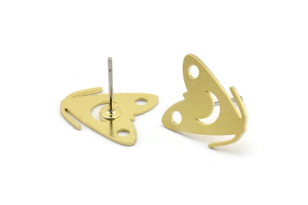 Brass Butterfly Earring, 10 Raw Brass Butterfly Shaped Stud Earrings (14x13x0.60mm) A2934