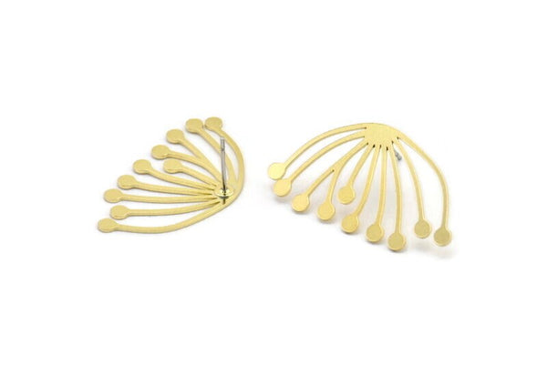 Brass Dandelion Earring, 8 Raw Brass Taraxacum Shaped Stud Earrings (18x32x0.60mm) A2932