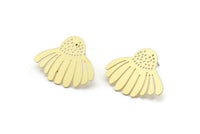 Brass Flower Earring, 6 Raw Brass Flower Shaped Stud Earrings (20x26x0.60mm) A2943